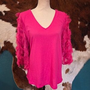 Chic Fuchsia Women's Blouse with Textured Sleeves
